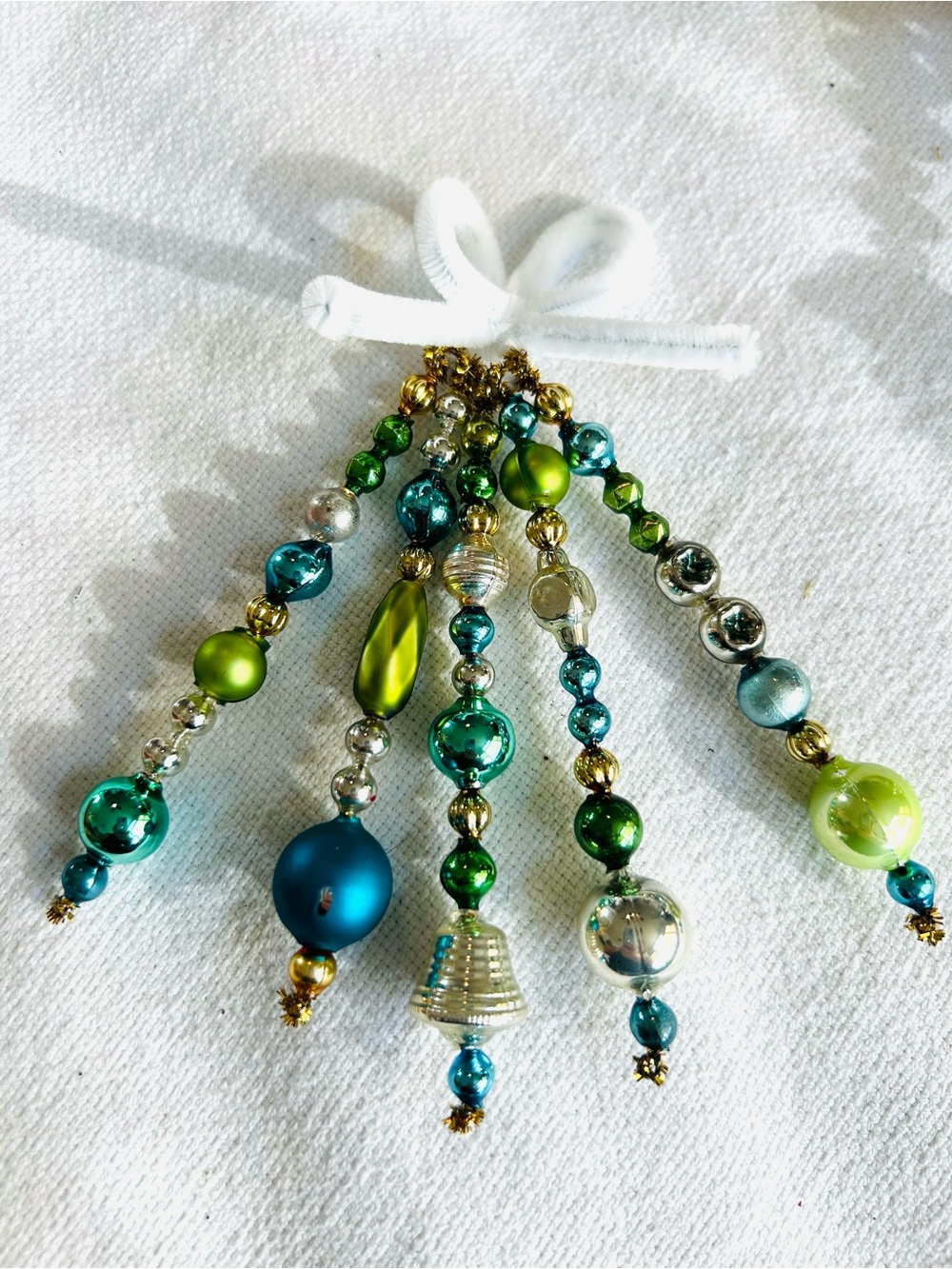 Mini Vintage Repurposed holiday Christmas ornaments, mercury Glass bead icicle